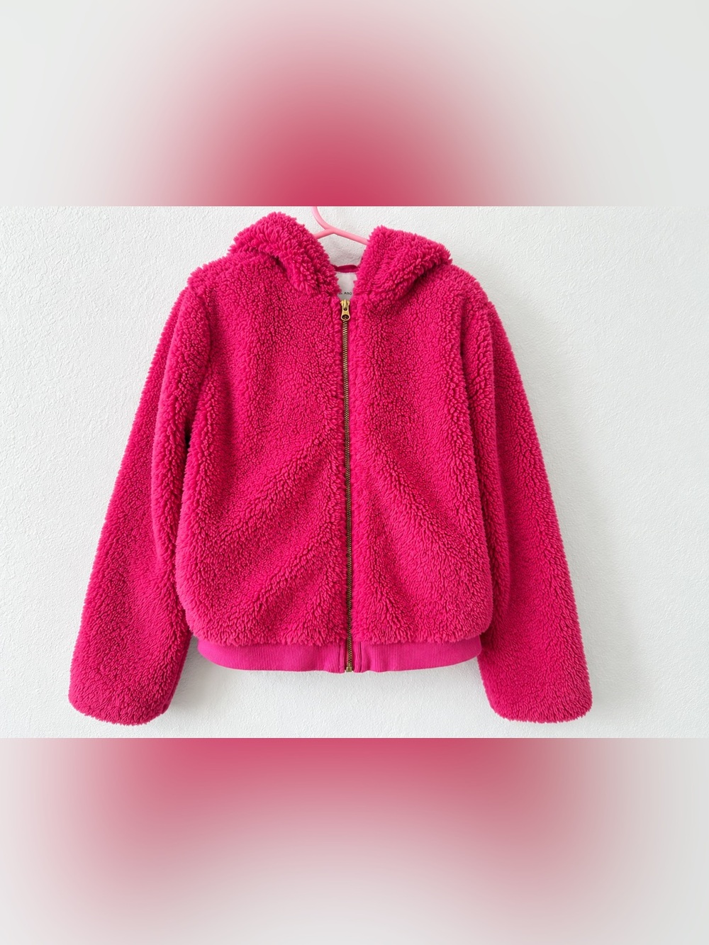 Janie and Jack Girls Pink Sherpa Fleece Jacket Hooded Full Zip Size 7/8
